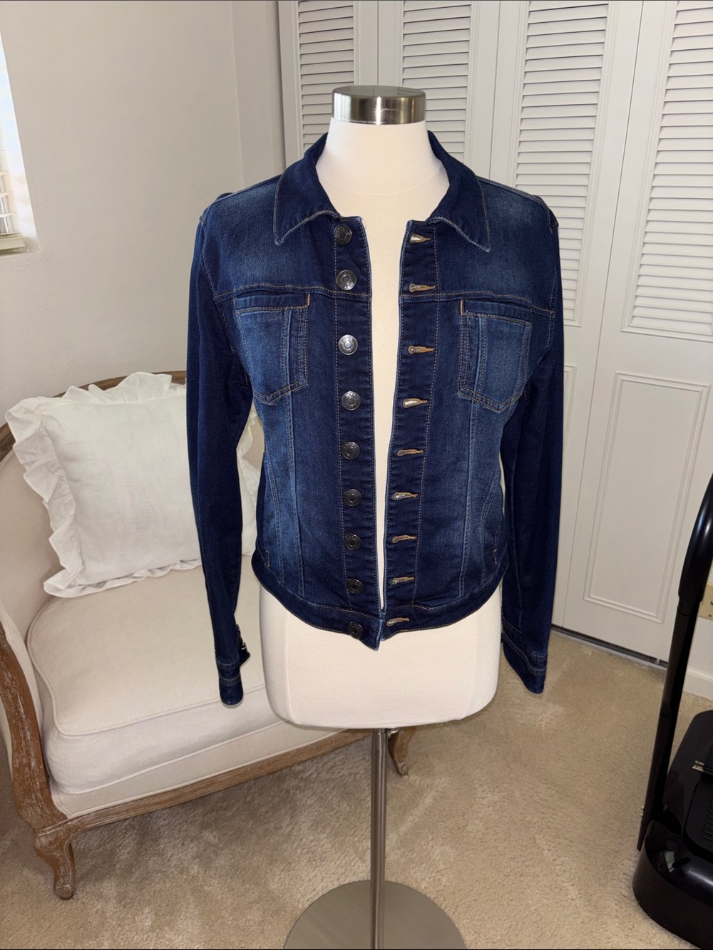 Dark Blue Denim Jacket - Women's Classic Button-Front Jacket